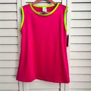 SET athletic Bright Pink Tank Top with Green Trim